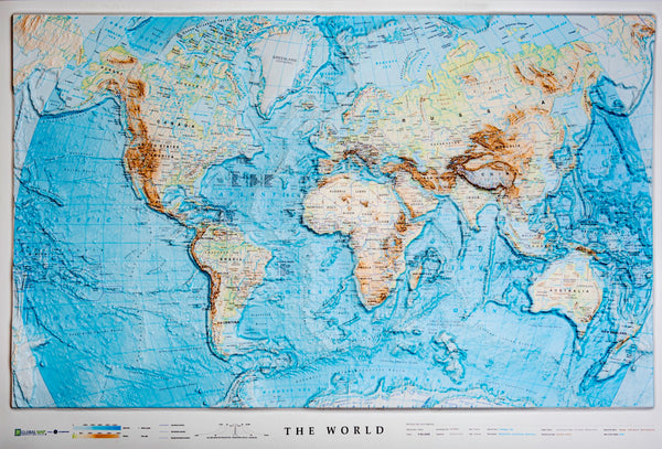 World Ocean Floor Raised Relief Map Litografia Artistica Cartografica