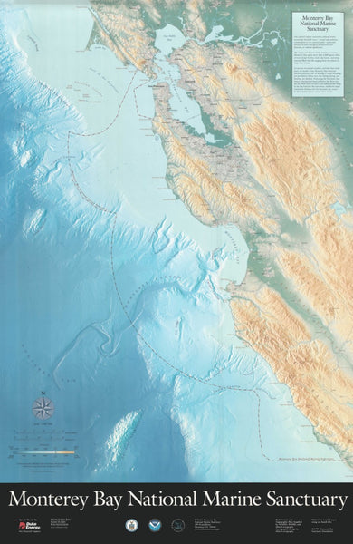 Monterey Bay National Marine Sanctuary Wall Map MBNMS Boundary Maps