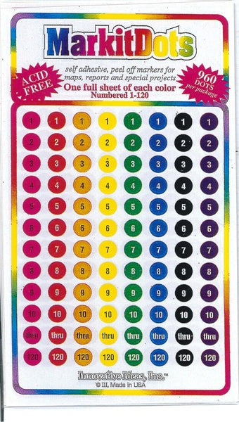 ASSORTED NUMBERED 1/4 Dots (1-120) - 960 per pkg 129 Asst Numbered 1/4 Dots 8 colors (1-120) Innovative Ideas Inc.