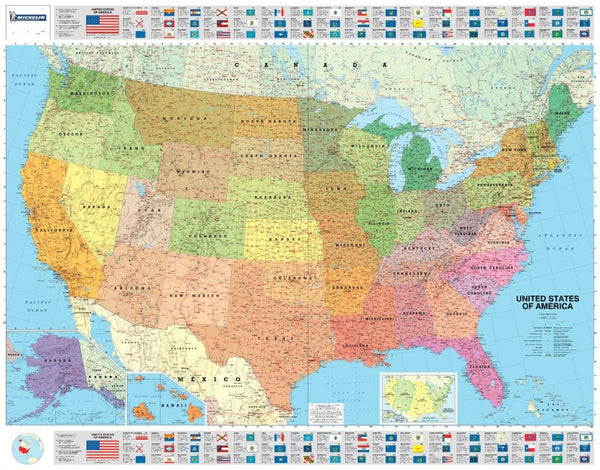 USA, Pol, w/Flags, 40x50, Lam, Tubed Michelin Maps and Guides