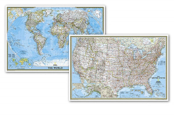 World and United States Classic [Poster Size, Map Pack Bundle] National Geographic Maps