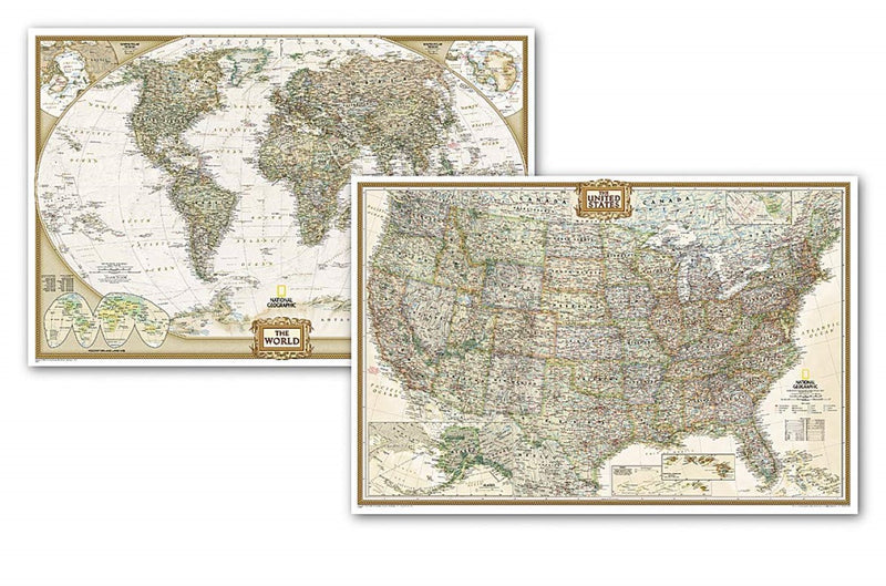 World and United States Executive [Poster Size, Map Pack Bundle] | Map ...
