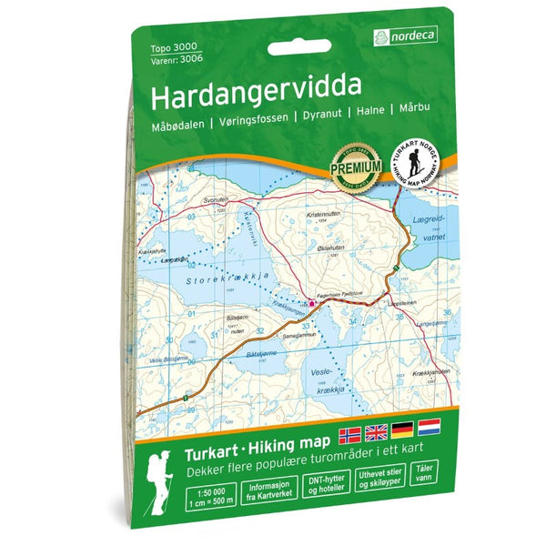 Hardangervidda Topo 3000 Series Hiking Map 1:50,000, #3006 Nordic Maps (Nordeca)