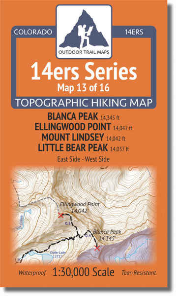 Colorado 14ers Map Series 13 of 16 - Blanca, Ellingwood, Lindsey, Little Bear (East and West) Outdoor Trail Maps LLC
