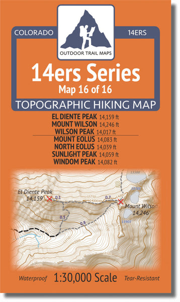 Colorado 14ers Map Series 16 of 16 - El Diente, Wilson, Wilson | Eolus, North Eolus, Sunlight, Windom Outdoor Trail Maps LLC