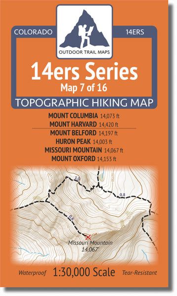 Colorado 14ers Map Series 7 of 16 - Columbia, Harvard | Belford, Huron, Missouri, Oxford Outdoor Trail Maps LLC