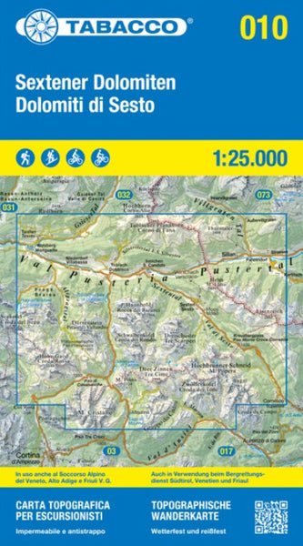 Dolomiti di Sesto/Sextener Dolomiten Topographic Hiking Map #10 Tabacco Map