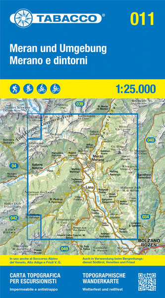Merano e dintorni/Meran und Umgebung Topographic Hiking Map 1:25,000 Tabacco Map
