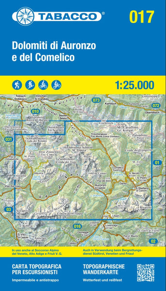 Dolomiti di Auronzo e del Comelico Topographic Hiking Map Tabacco Map