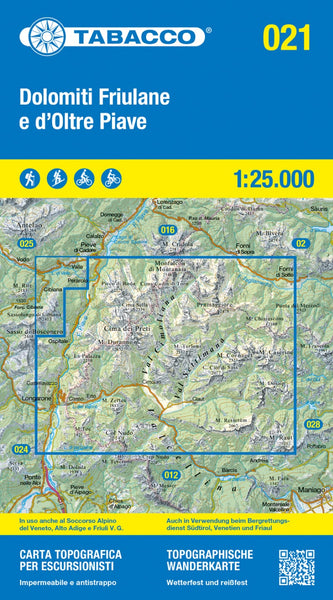 Dolomiti di Sinistra Piave 1:25,000 Hiking Map Tabacco Map
