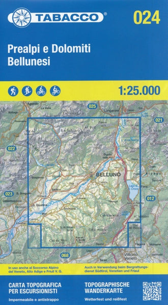 Prealpi e Dolomiti Bellunesi Topographic Hiking Map Tabacco Map