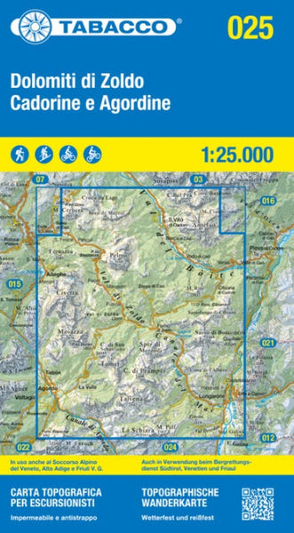 Dolomiti di Zoldo Cadorine e Agordine - S. Vito di Cad Topographic Hiking Map #25 Tabacco Map
