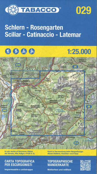 Sciliar - Catinaccio - Latemar - Schlern - Rosengarten Topographic Hiking Map Tabacco Map