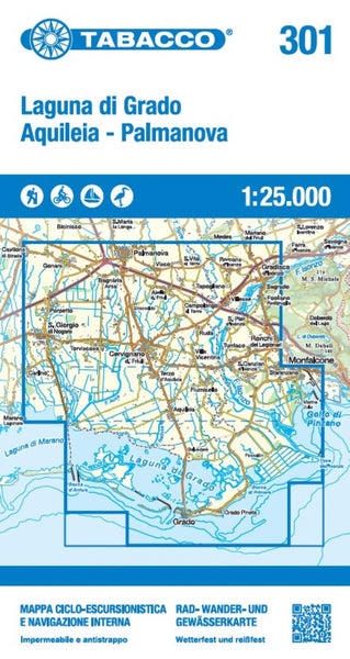 Laguna di Grado - Aquileia - Palmanova 1:25,000 Hiking & Cycling Map #301 Tabacco Map