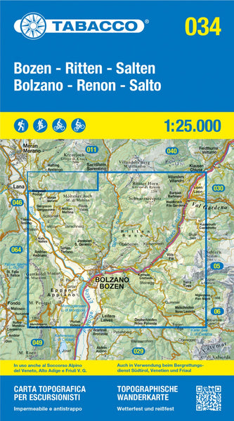 Bolzano and Renon Topographic Hiking Map 1:25,000 Tabacco Map