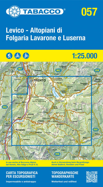 Dolomites Hiking map #57 : Levico Altopiani di Folgaria Lavarone e Luserna Tabacco Map