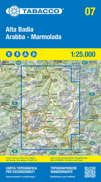 Alta Badia -Arabba - Marmolada Topographic Hiking Map 1:25,000 Tabacco Map