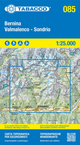 Bernina Val Malenco - Sondrio Topographic Hiking Map 1:25,000 Tabacco Map