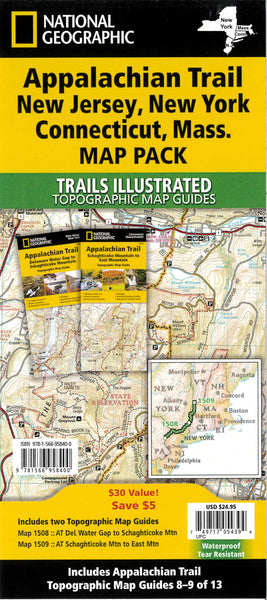 The Appalachian Trail (AT) Map Pack Bundle of New Jersey, New York, Connecticut, Massachusetts National Geographic Maps