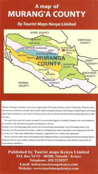 A Map of Murang'a County Tourist Maps Kenya Limited