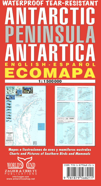 Antarctic Peninsula Antartica Map: English-Español : ecomapa Zagier & Urruty