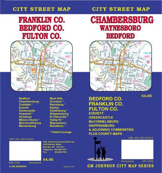 Chambersburg, Bedford, Franklin and Fulton County, Pennsylvania City Street Map GM Johnson