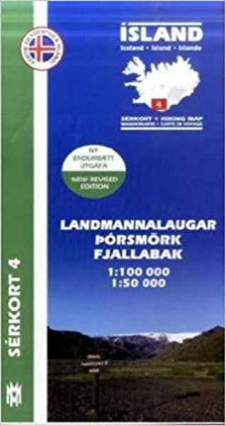 Landmannalaugar, Porsmörk, and Fjallabak hiking map Mál og menning