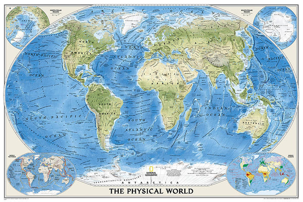 World Physical Wall Map - Laminated (45.75 x 30.5 inches) National Geographic Maps