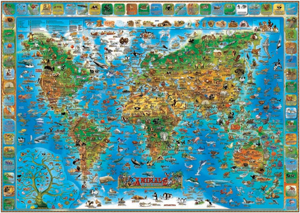 Dino's Illustrated Map of Animals of the World : 38" x 54" Dino's Illustrated World
