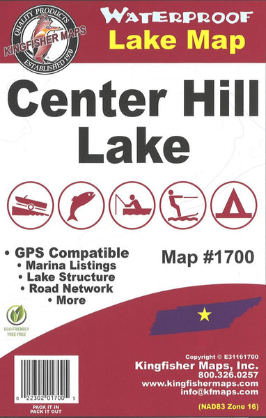 Center Hill Lake, TN Fishing Map Kingfisher Maps, Inc.