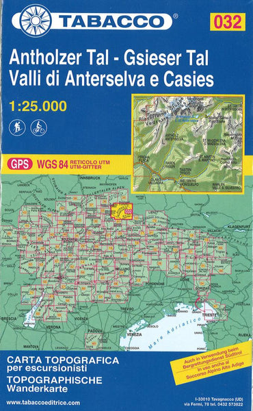 Val Anterselva - Val Casies/Antholz - Gsies Topographic Hiking Map Tabacco Map