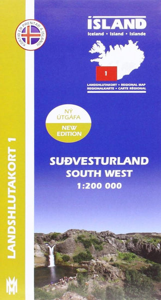 South West Iceland, Regional Map 1 - 1:200,000 Mál og menning