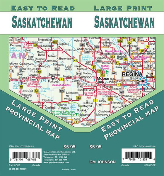 Saskatchewan large print provincial map GM Johnson