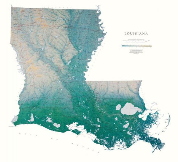 Louisiana [Physical, 41x45, Laminated] Raven Maps