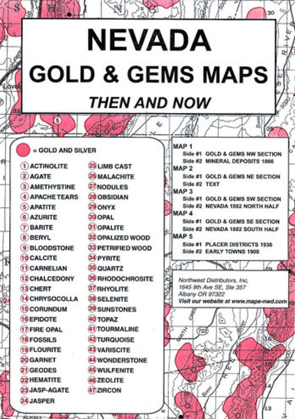 Nevada, Gold and Gems, 5-Map Set, Then and Now Northwest Distributors