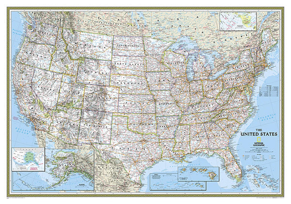 United States Classic Wall Map - Laminated (43"x30") National Geographic Maps