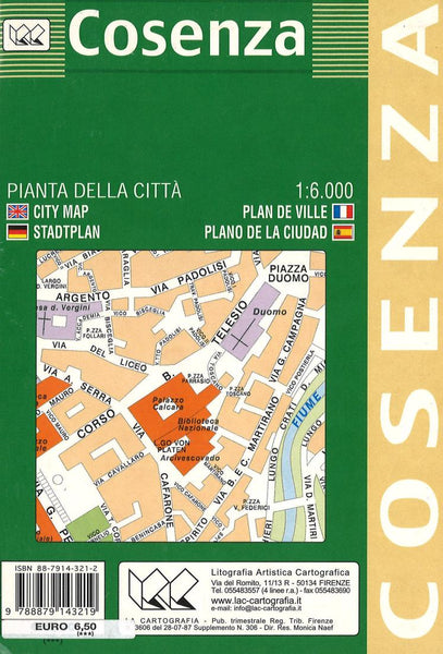 Cosenza City Map Litografia Artistica Cartografica