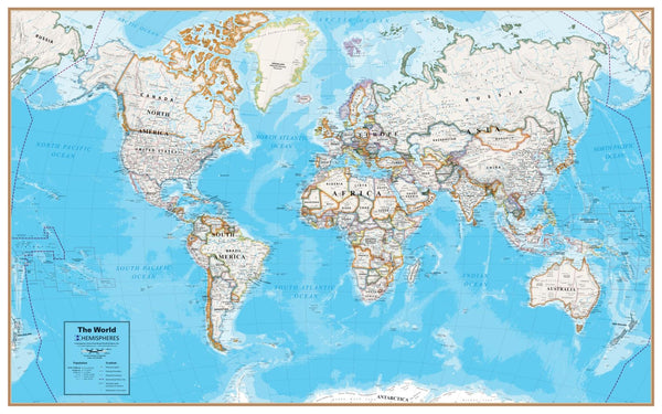 Hemispheres Contemporary Series World Wall Map, paper edition Round World