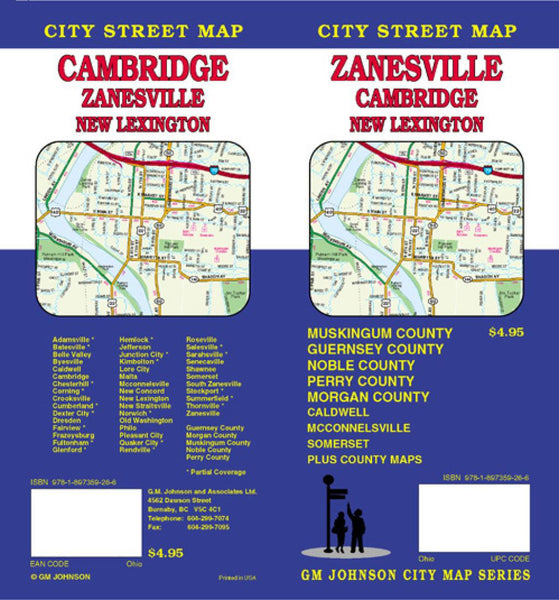 Zanesville : Cambridge : New Lexington : city street map = Cambridge : Zanesville : New Lexington : city street map GM Johnson