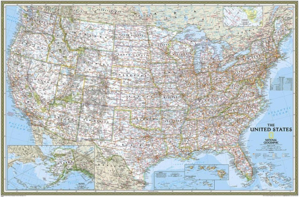 United States Classic Poster Size Wall Map - Laminated (36" x 24") National Geographic Maps