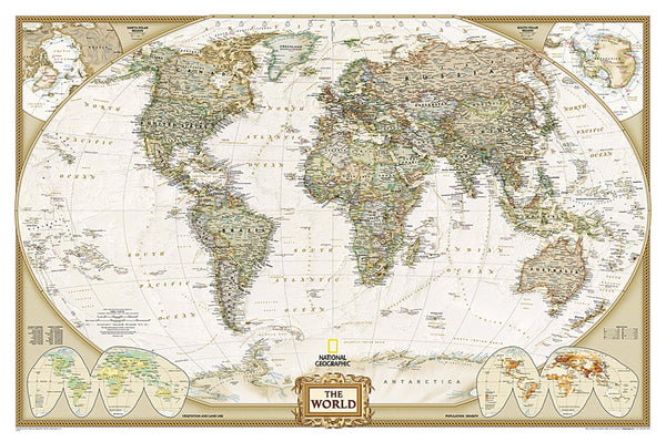 World Executive Enlarged Wall Map - Laminated (73" x 48") National Geographic Maps