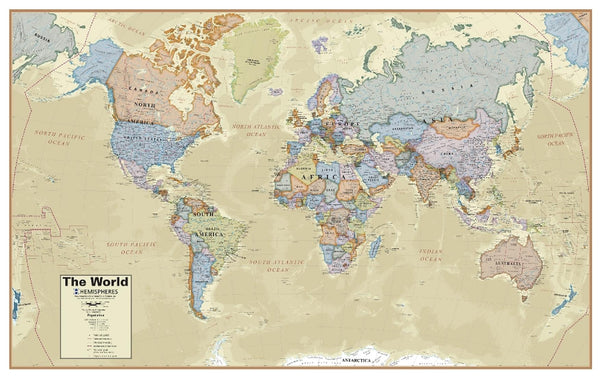Hemispheres Boardroom Series World Laminated Wall Map : 38" x 61" Round World