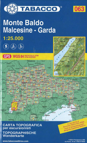 Hiking map # 63 : Monte Baldo, Malcesine, Garda (Italy) Tabacco Map