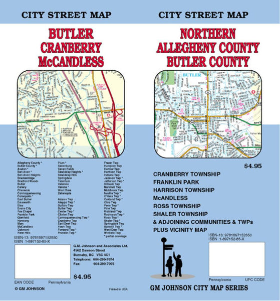 Northern Allegheny county : Butler county : city street map = Butler : Cranberry : McCandless : city street map GM Johnson