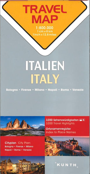 Italy : travel map, 1:800.000 : Bologna, Firenze, Milano, Napoli, Roma, Venezia Kunth Verlag