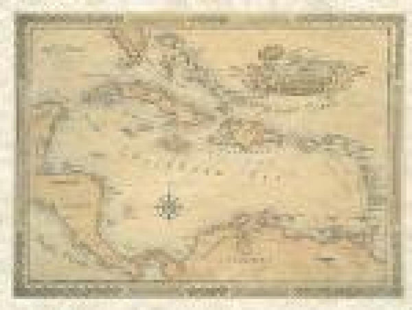Caribbean Antique-Style Wall Map One Treasure Limited