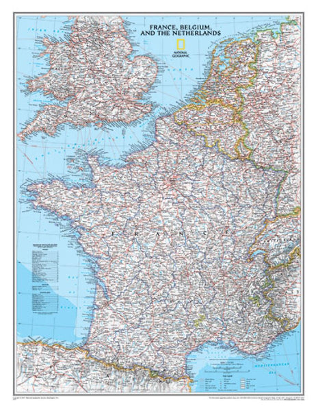 France, Belgium, and The Netherlands Classic Wall Map - Laminated (23.5 x 30.25 inches) National Geographic Maps