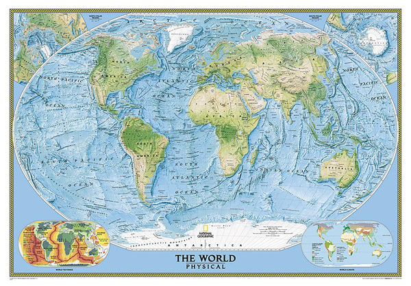 World Physical Enlarged Wall Map - Tubed (69" x 46") National Geographic Maps