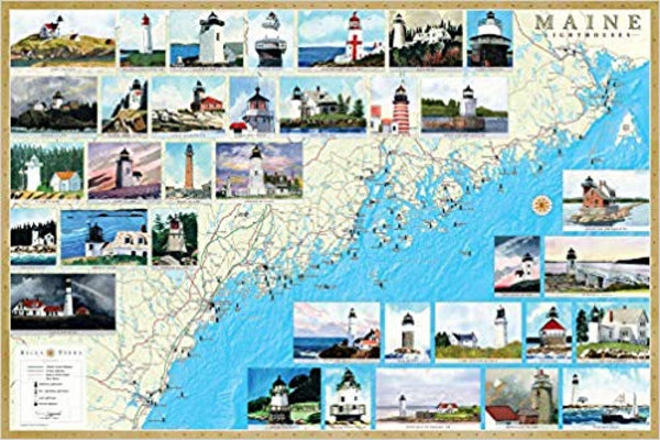 Maine Lighthouses Map - Laminated Poster Bella Terra Publishing LLC
