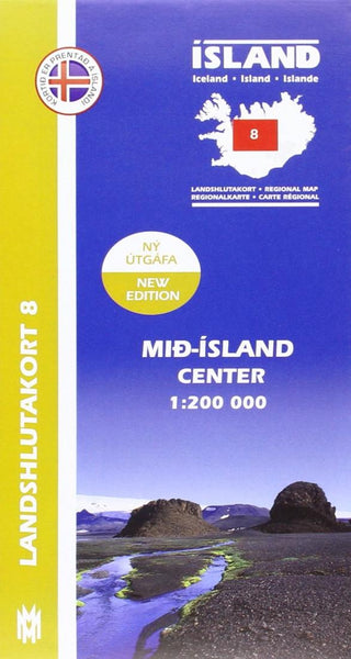 Central Iceland, Regional Map 8 - 1:200,000 Mál og menning